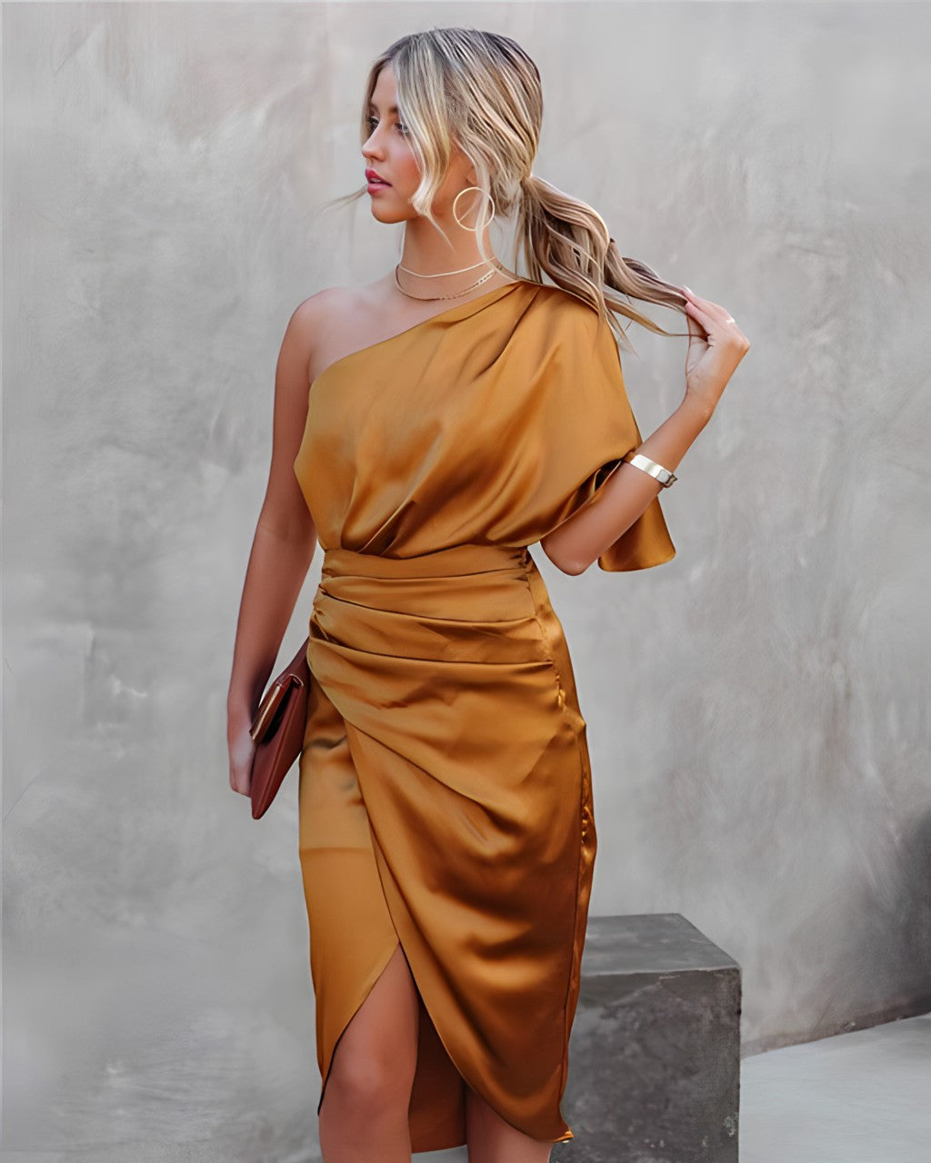 Ava Collection | Women's Dress with One Shoulder & Flattering Wrap Design 11
