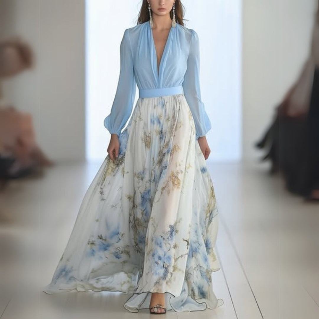 Ava | Elegant Floral V-Neck Summer Maxi Dress 0