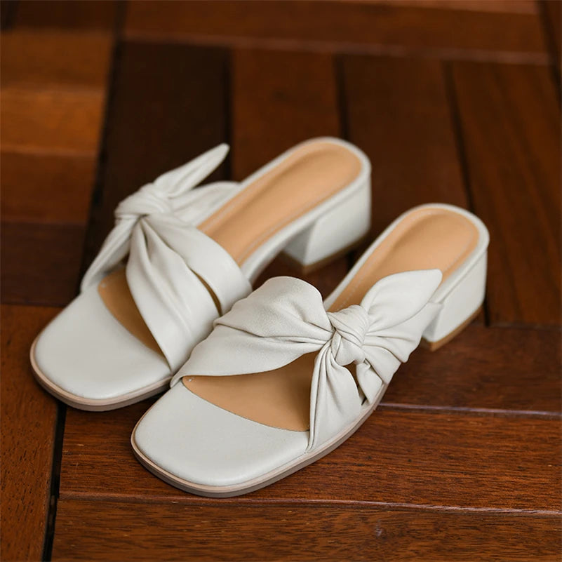 Ava | Elegant Pleated Leather Women's Sandals with Square Heel 2