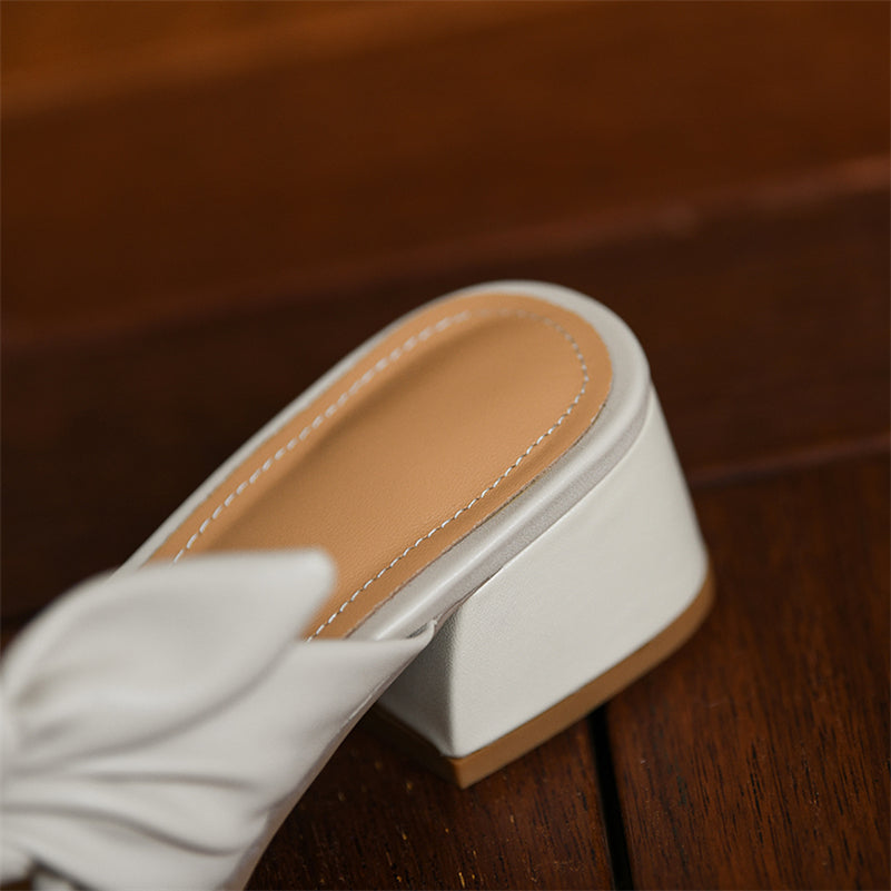 Ava | Elegant Pleated Leather Women's Sandals with Square Heel 4