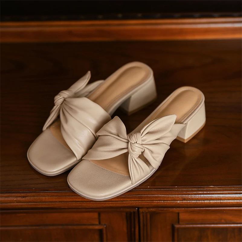 Ava | Elegant Pleated Leather Women's Sandals with Square Heel 7