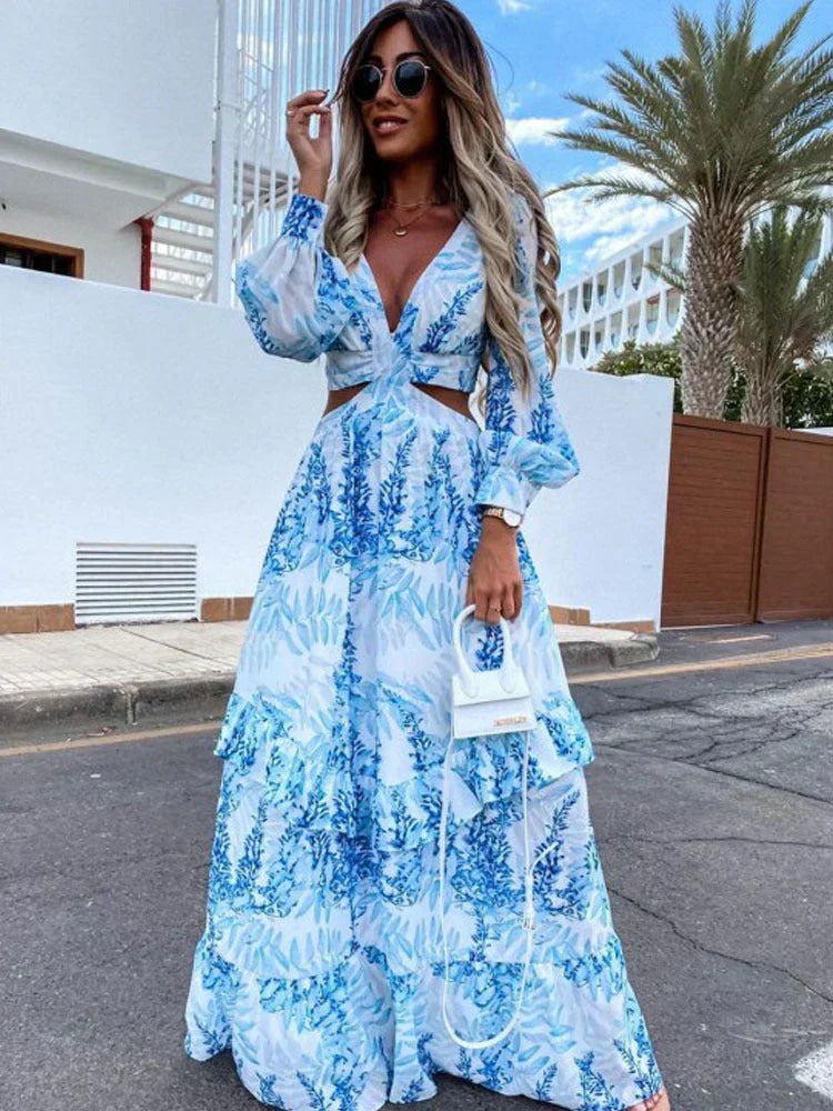 Ava | Elegant Printed Summer Maxi Dress with Long Sleeves 2