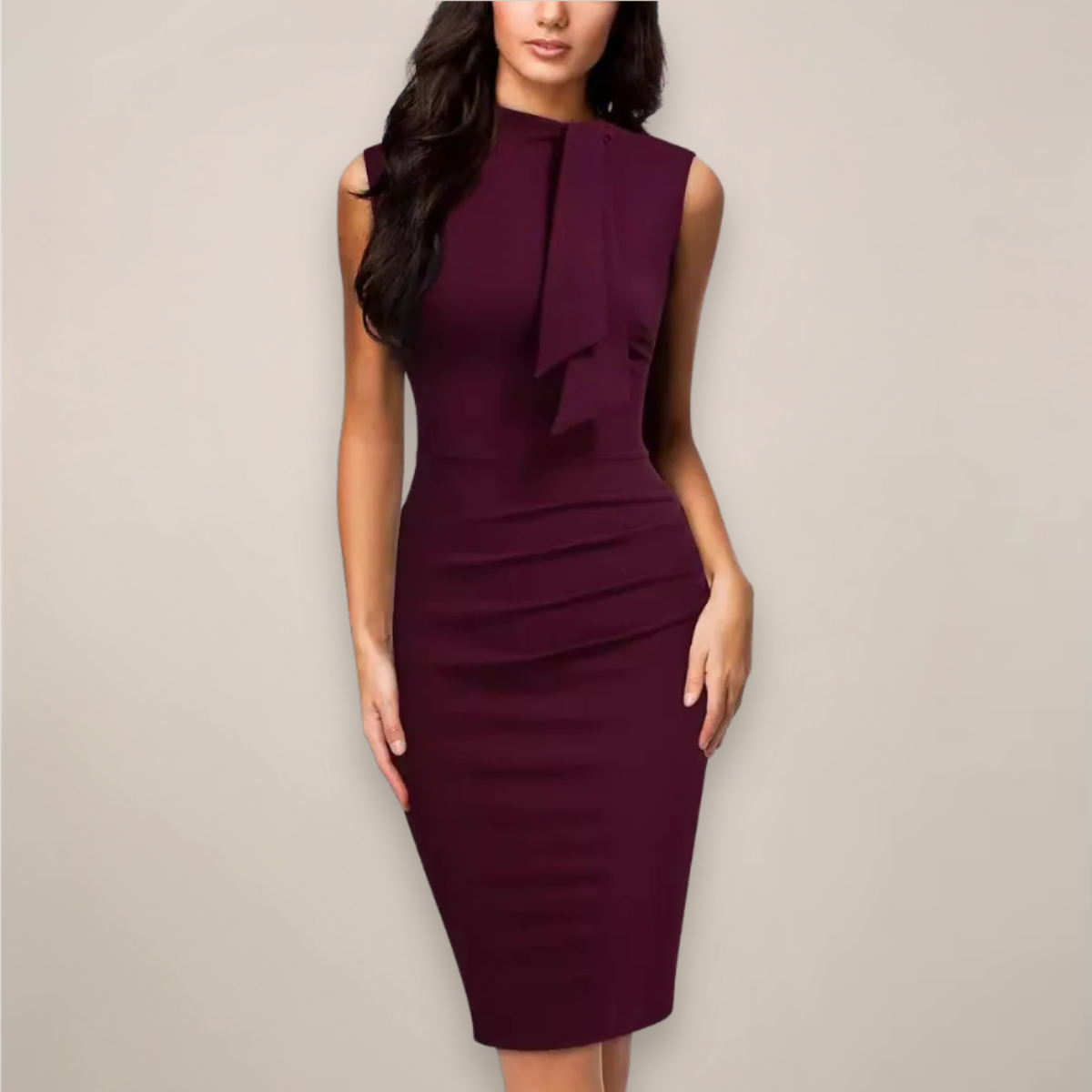 Ava | Elegant Sleeveless Midi Wedding Guest Dress 0