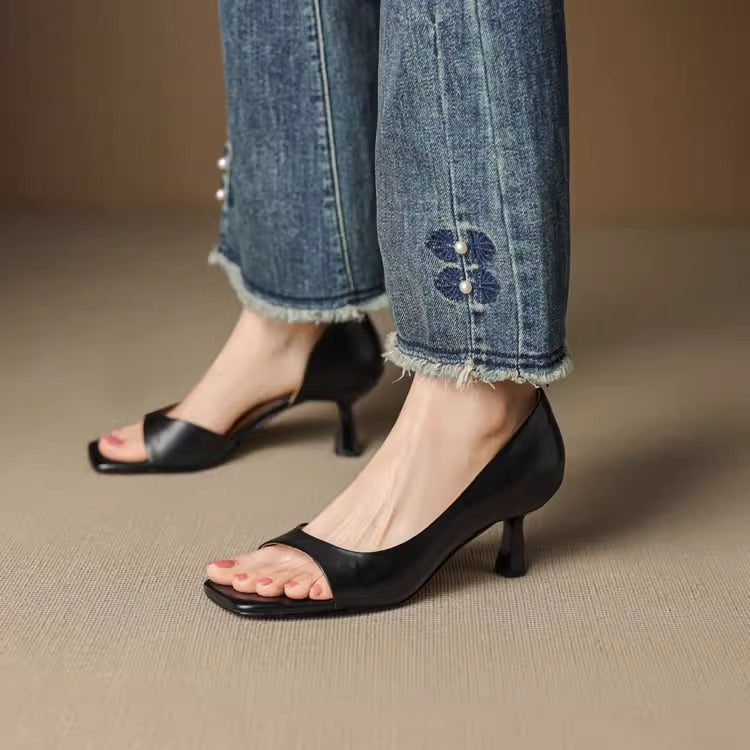 Ava | Luxurious Black Square Toe Heels 4