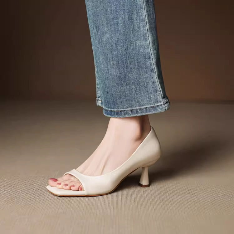 Ava | Luxurious Black Square Toe Heels 6