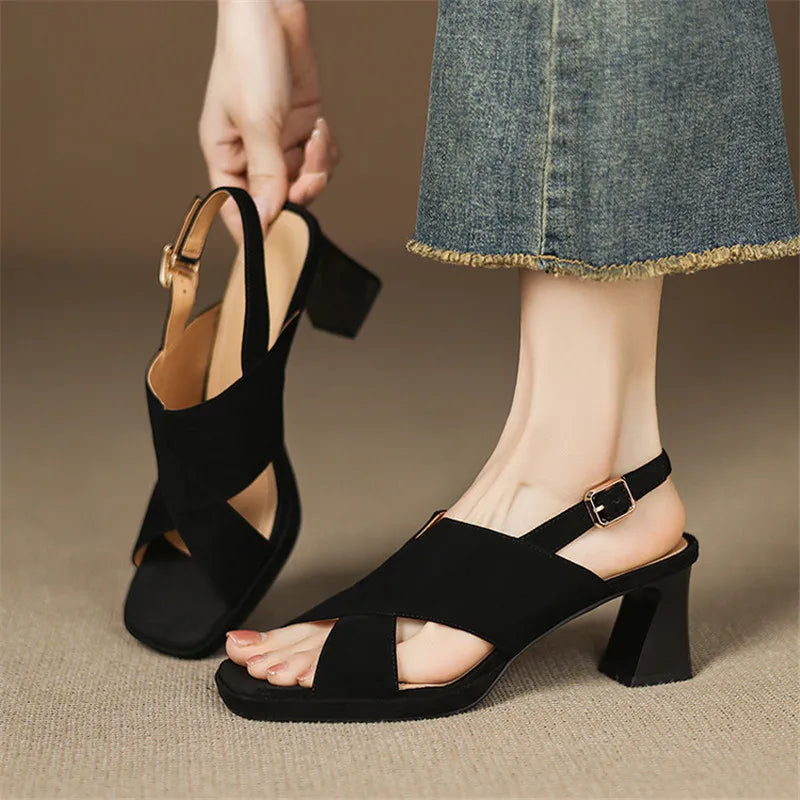 Ava | Stylish Black Suede Block Heels for Women 8