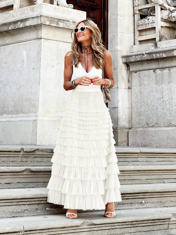 Boho Chic | Women's Maxi Skirt with High Waist & Ruffled Layers 0
