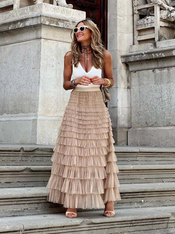 Boho Chic | Women's Maxi Skirt with High Waist & Ruffled Layers 7