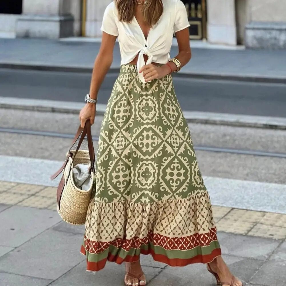 Boho Chic | Women's Maxi Skirt with Ruffled Hem for Effortless Style 2