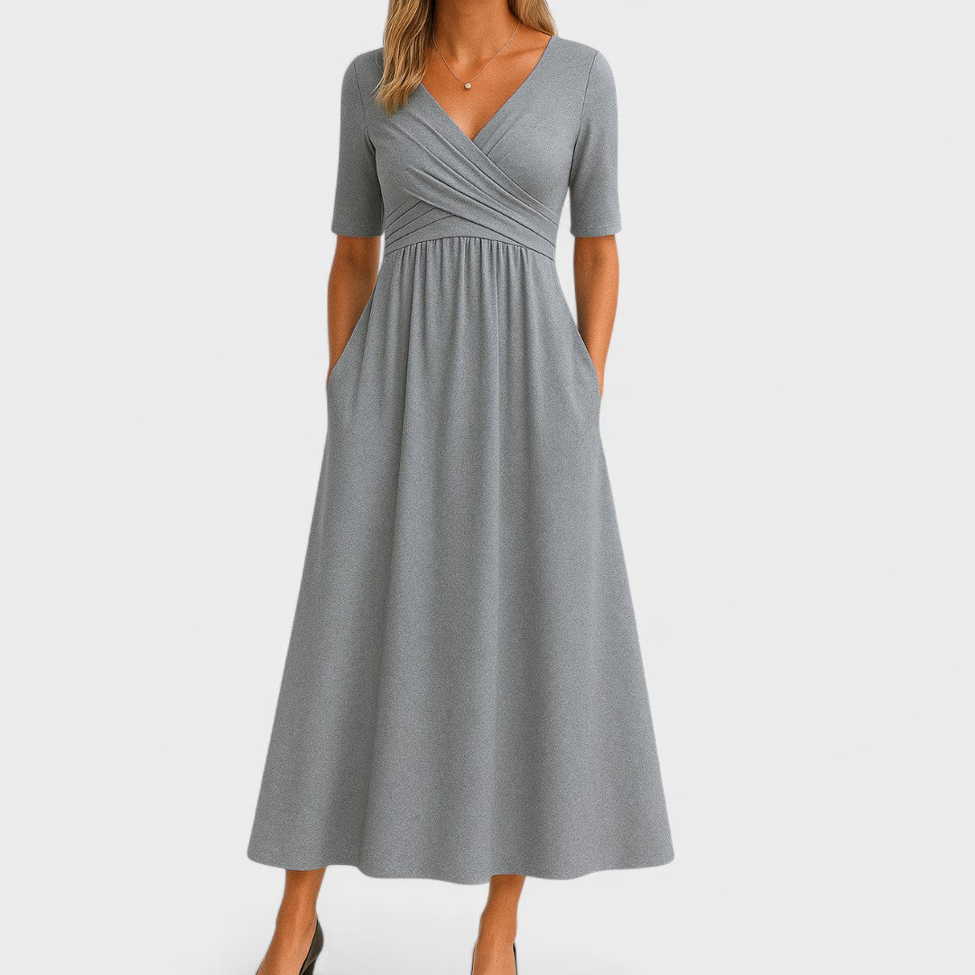 Chic Collection | Women's Midi Dress with Flattering V-Neck Design 0
