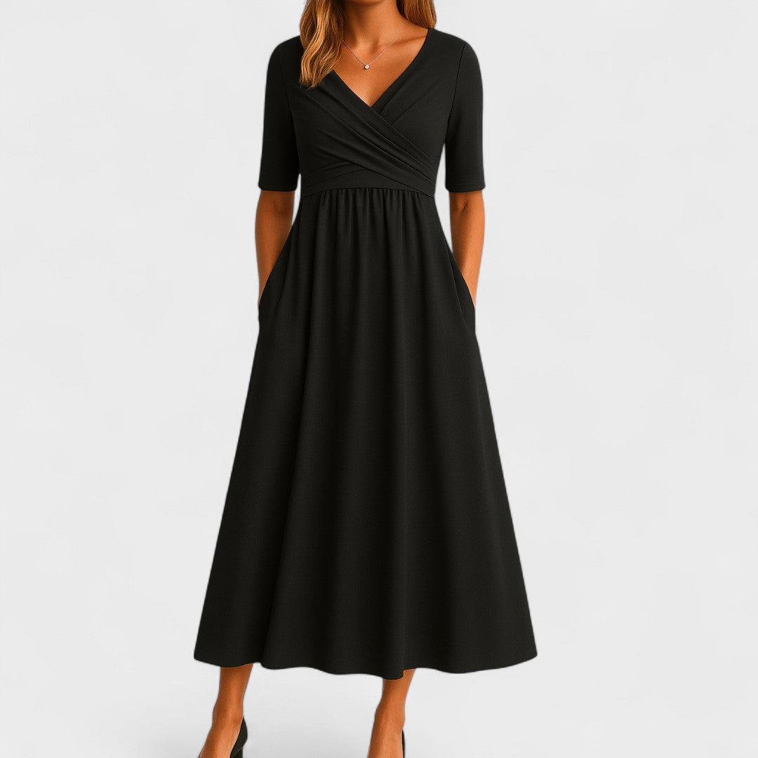 Chic Collection | Women's Midi Dress with Flattering V-Neck Design 1