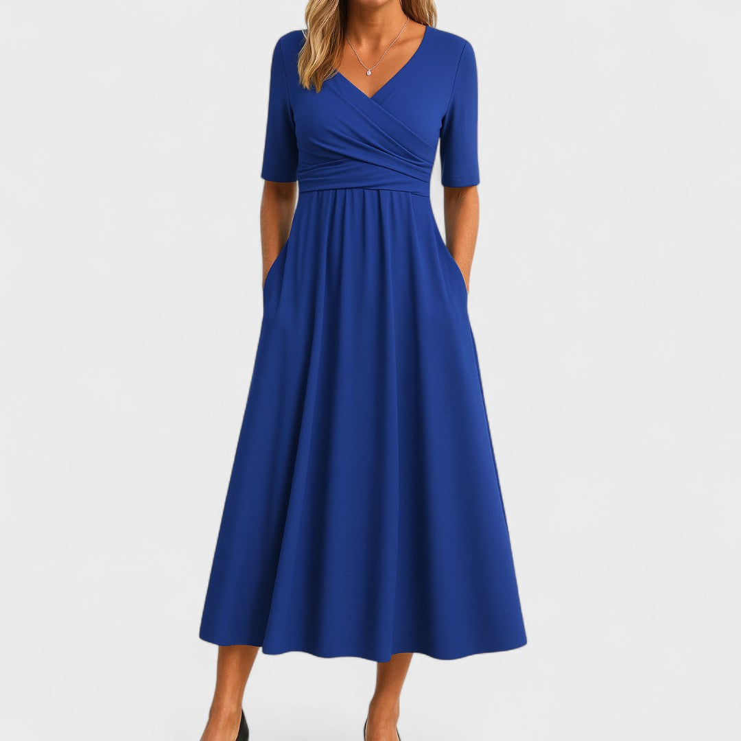 Chic Collection | Women's Midi Dress with Flattering V-Neck Design 2