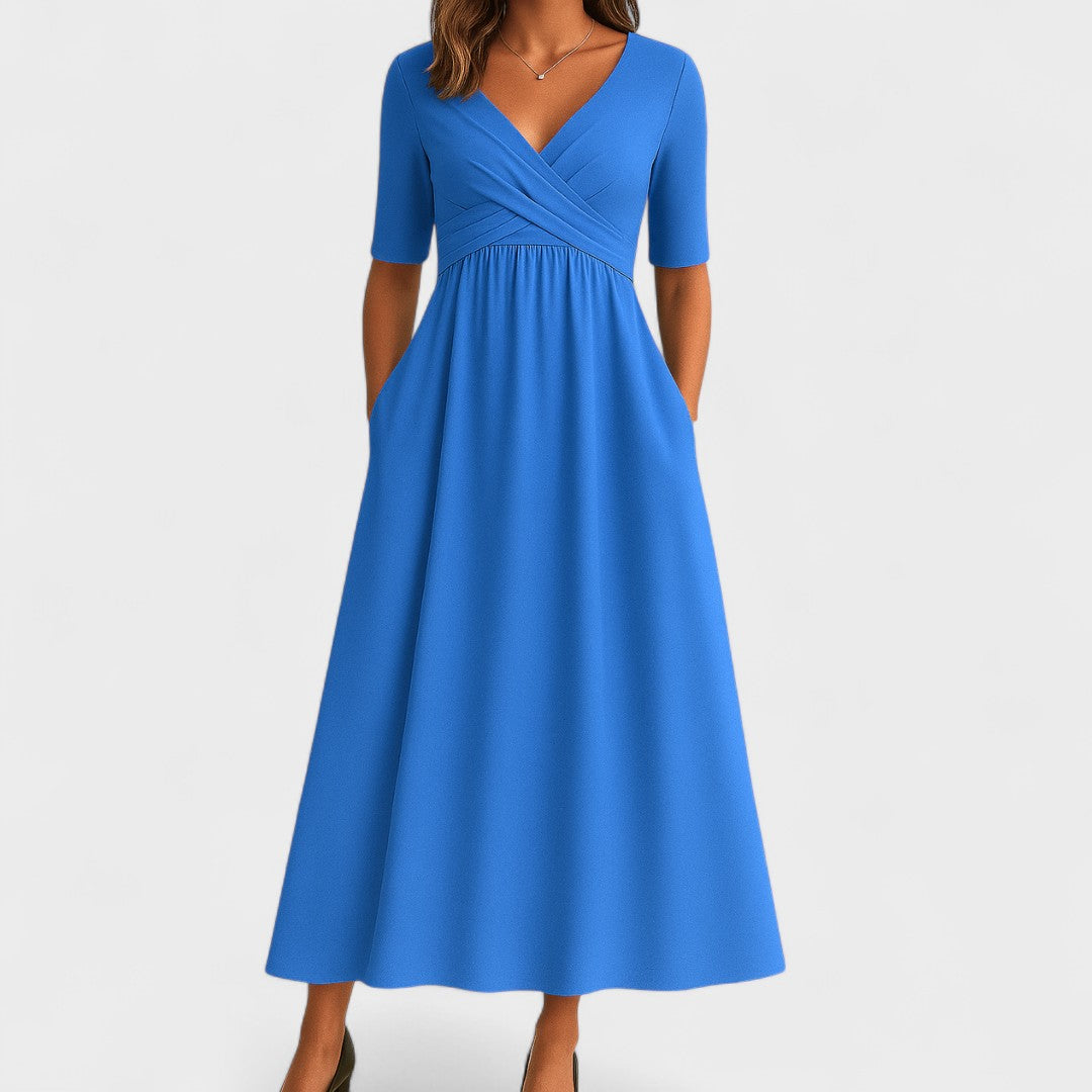 Chic Collection | Women's Midi Dress with Flattering V-Neck Design 3