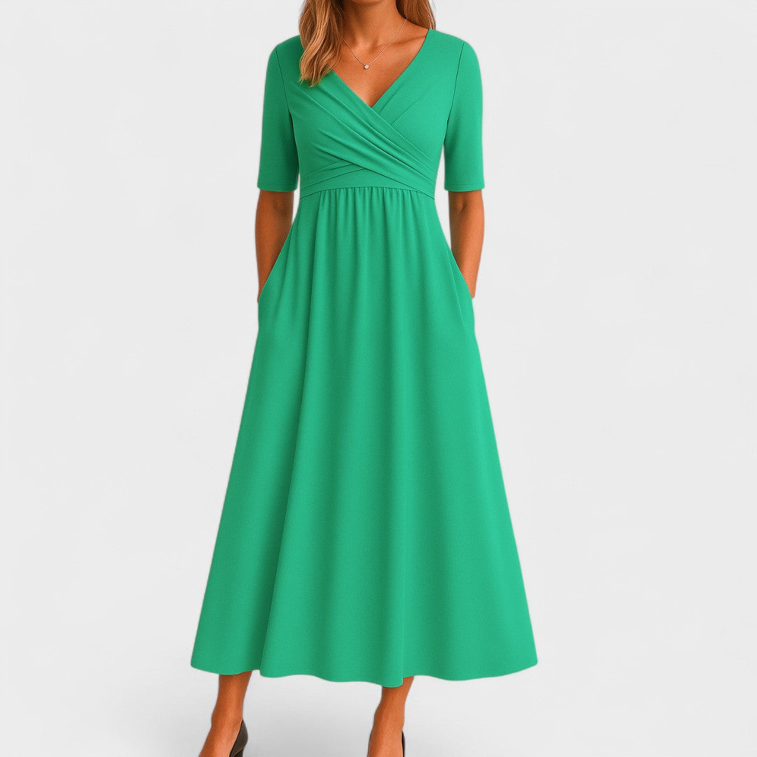 Chic Collection | Women's Midi Dress with Flattering V-Neck Design 4