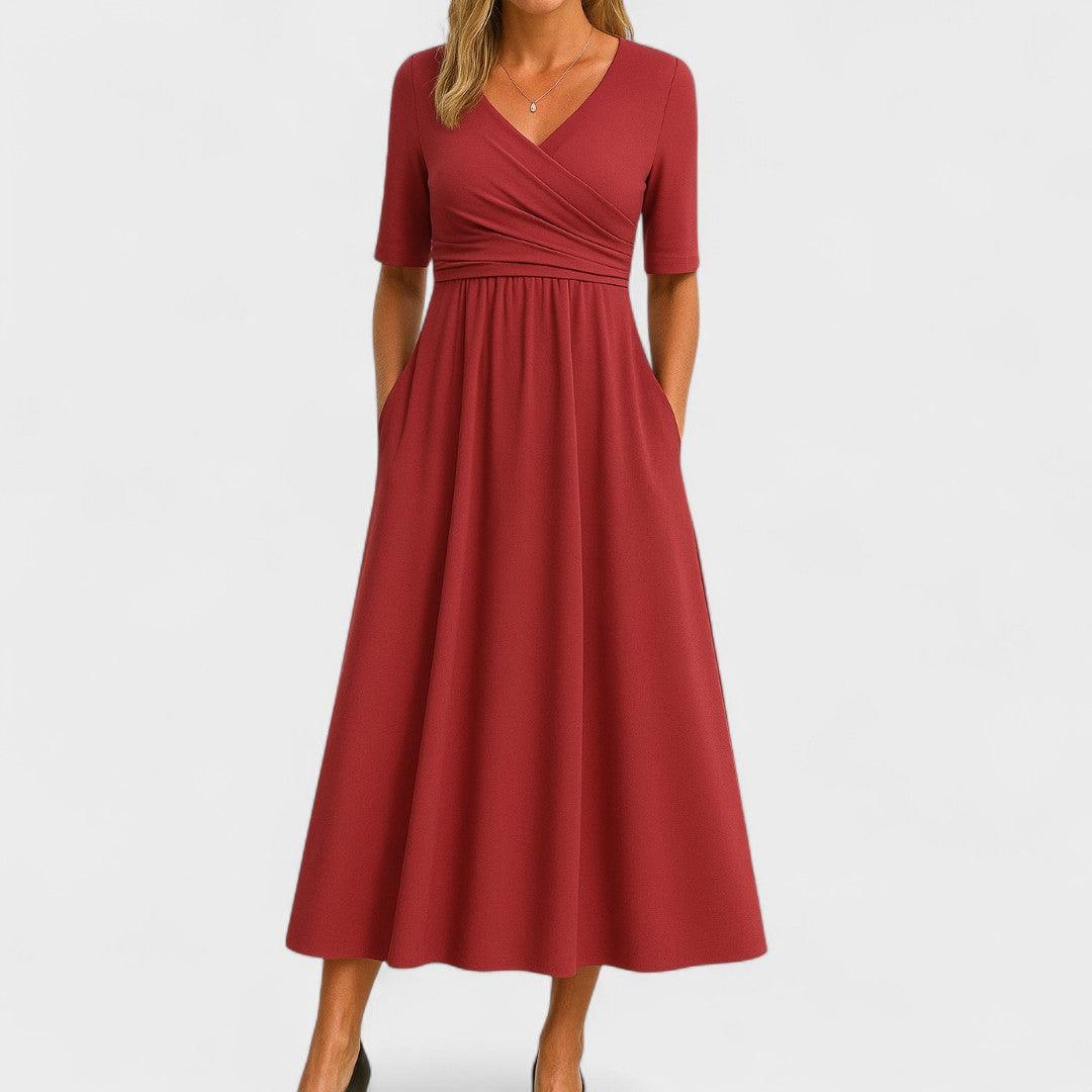 Chic Collection | Women's Midi Dress with Flattering V-Neck Design 5