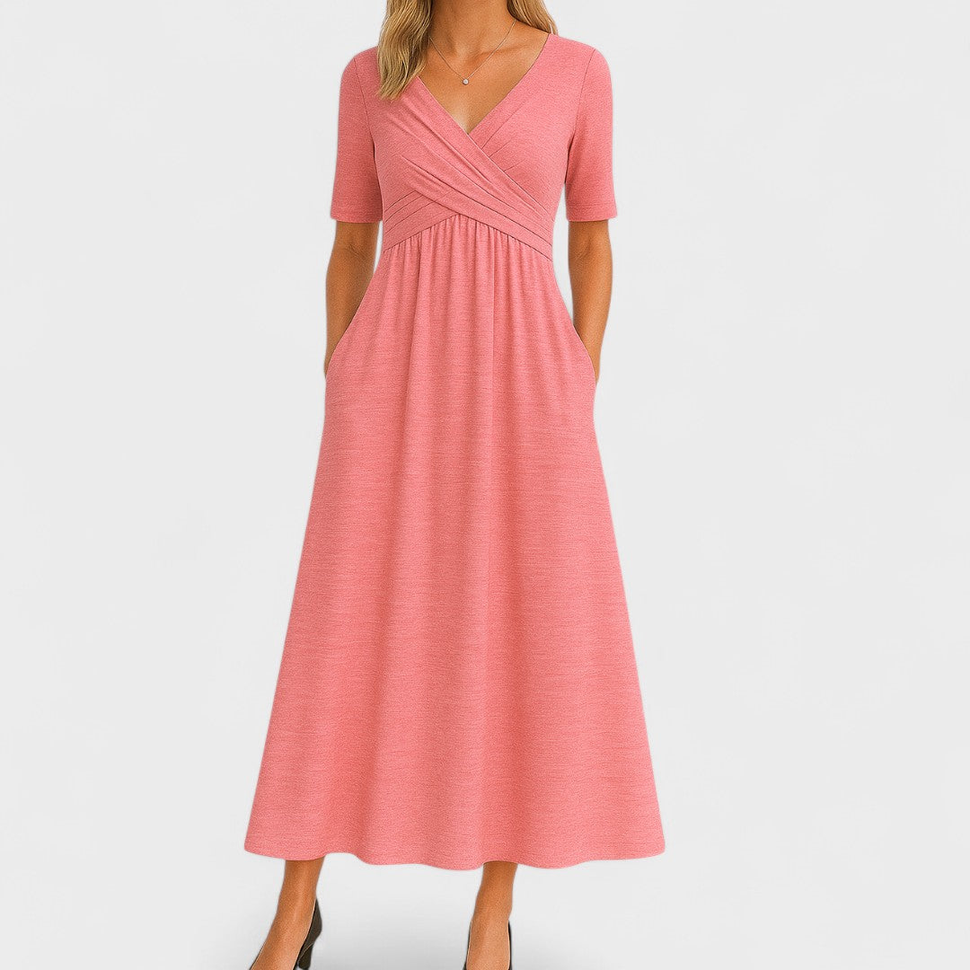 Chic Collection | Women's Midi Dress with Flattering V-Neck Design 6