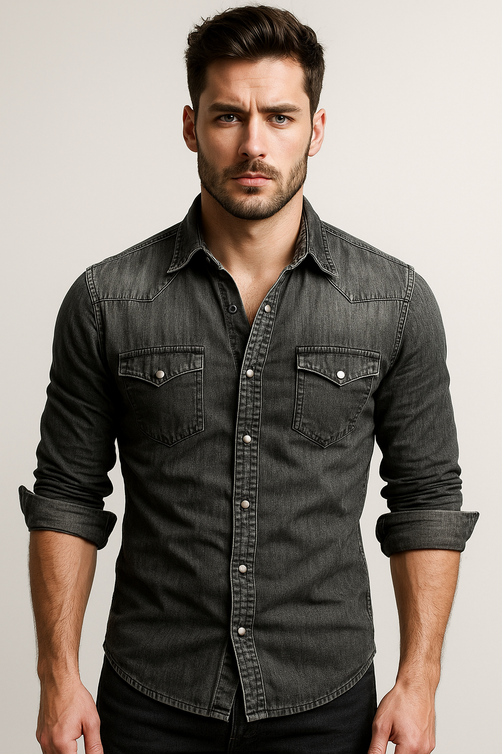 Classic Denim Shirt | Mens Denim Top with Adjustable Cuffs & Easy Care 4
