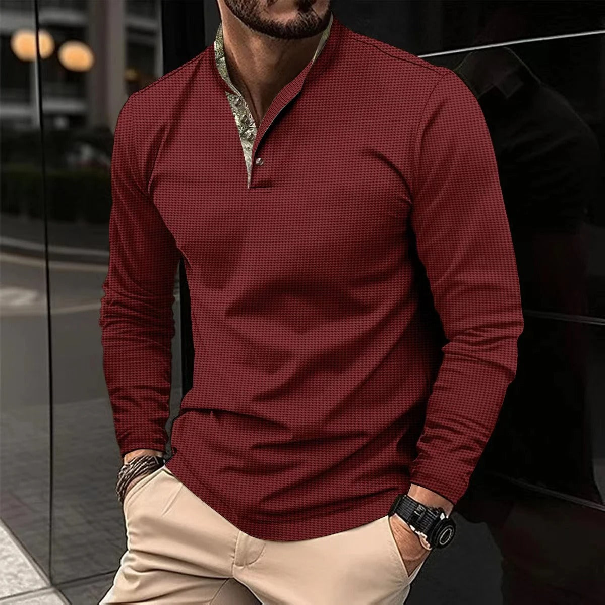 Classic Fit | Men's Long Sleeve Polo Shirt with Modern Contrast Accents 1