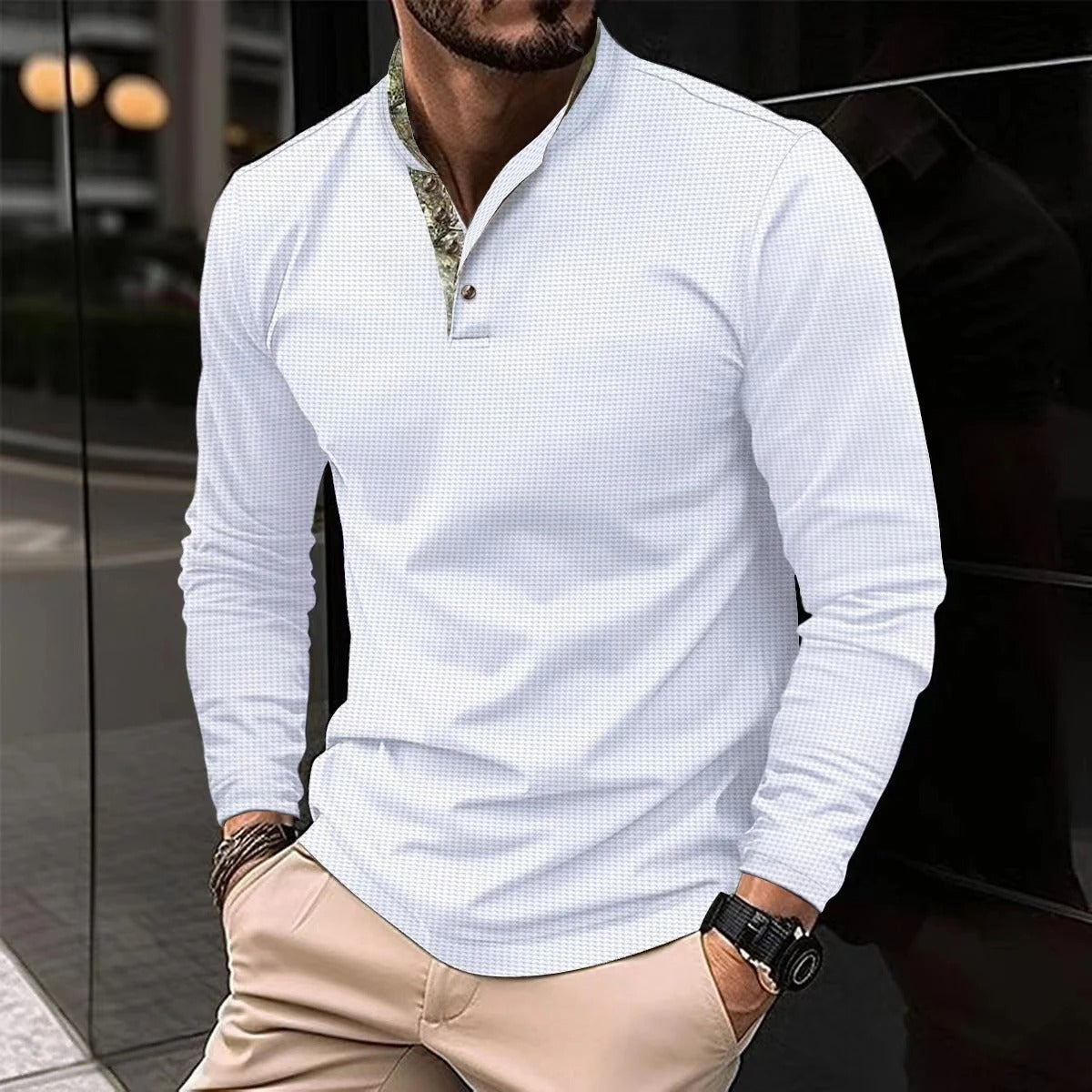 Classic Fit | Men's Long Sleeve Polo Shirt with Modern Contrast Accents 2