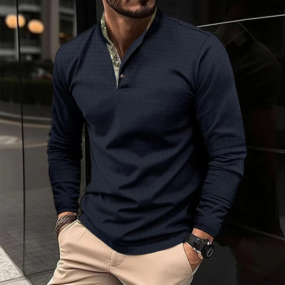 Classic Fit | Men's Long Sleeve Polo Shirt with Modern Contrast Accents 3