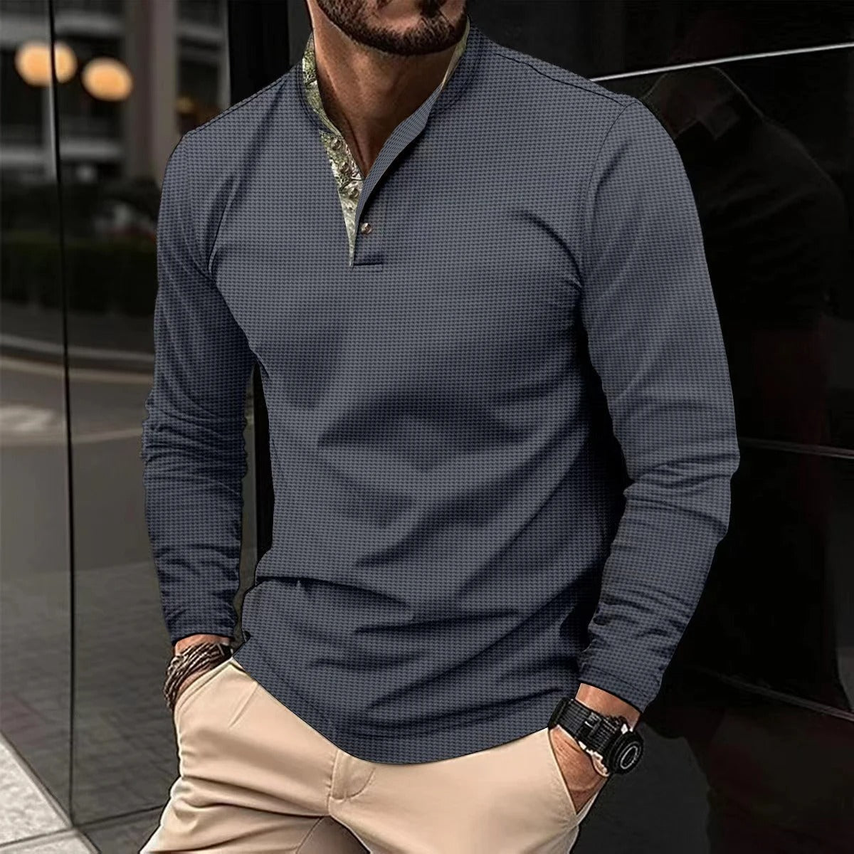 Classic Fit | Men's Long Sleeve Polo Shirt with Modern Contrast Accents 4