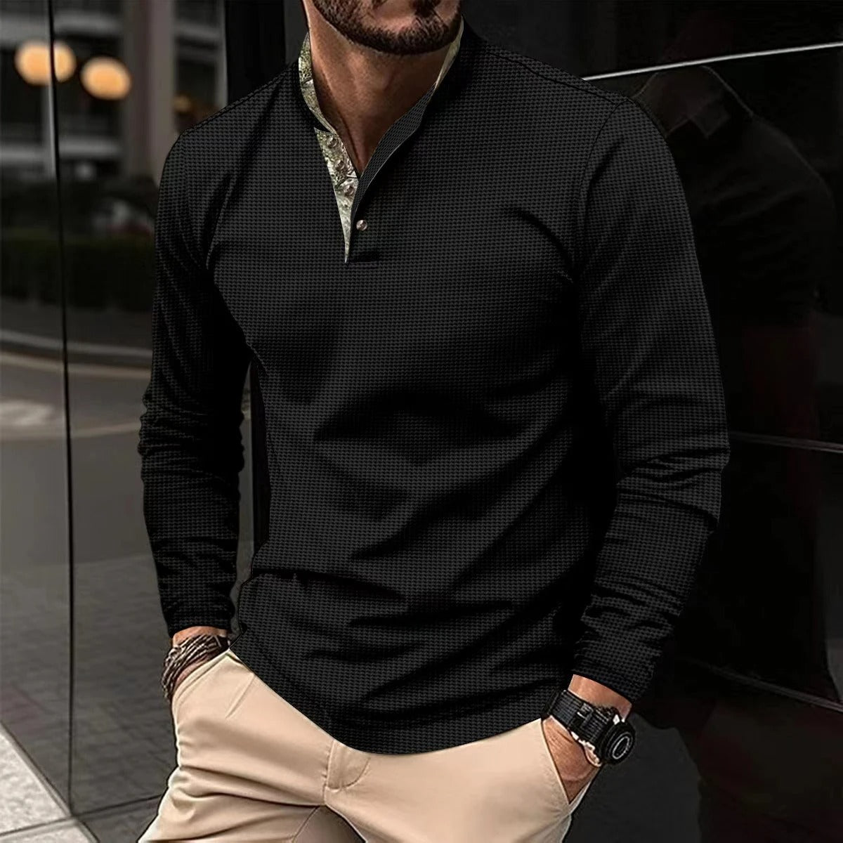 Classic Fit | Men's Long Sleeve Polo Shirt with Modern Contrast Accents 5