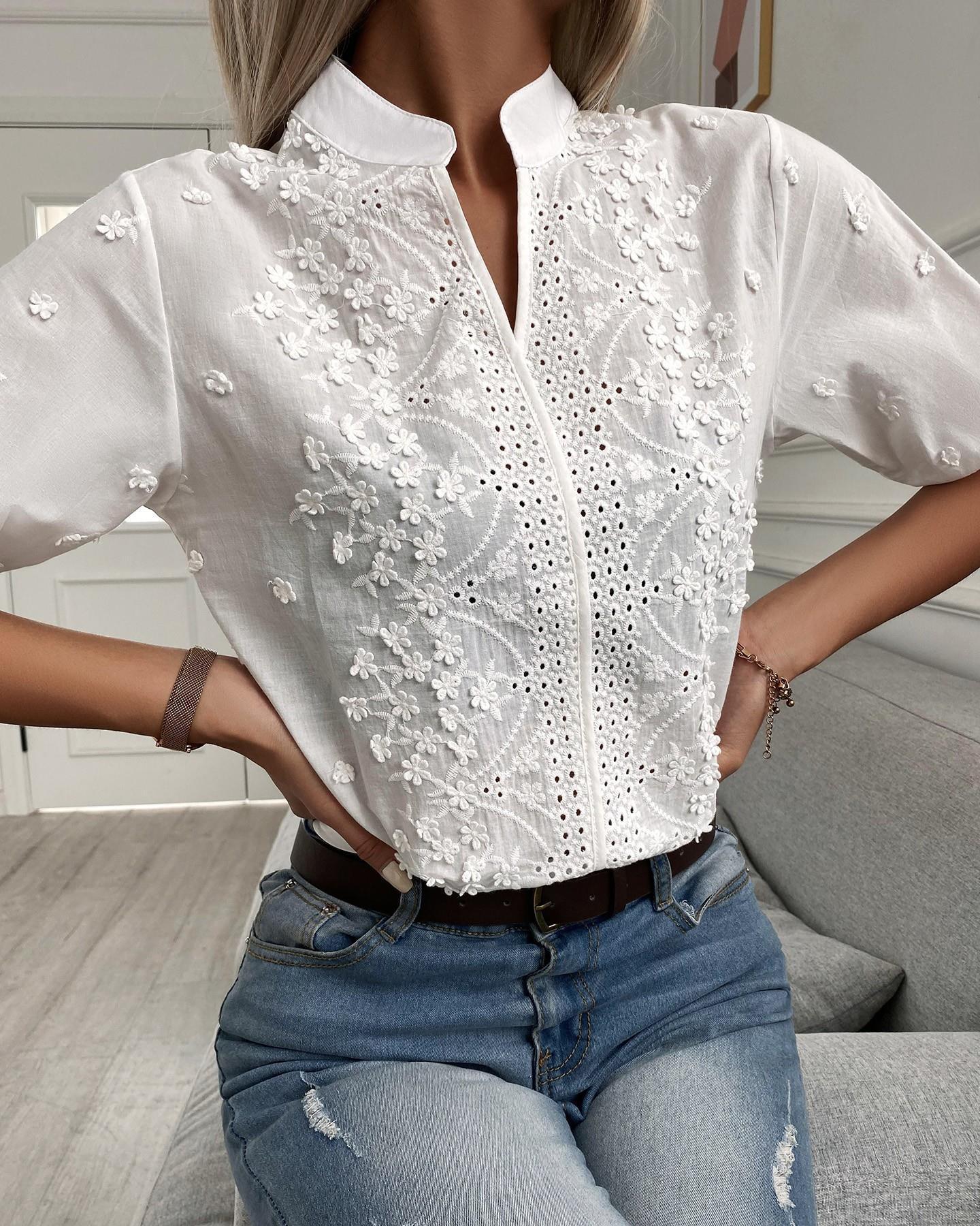 Cressida Collection | Women's Blouse with Elegant Floral Embroidery 1