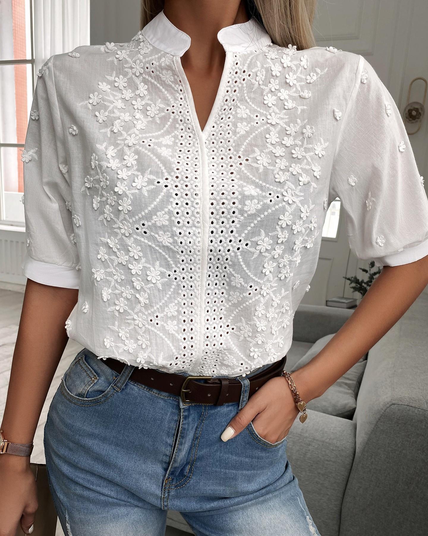 Cressida Collection | Women's Blouse with Elegant Floral Embroidery 7