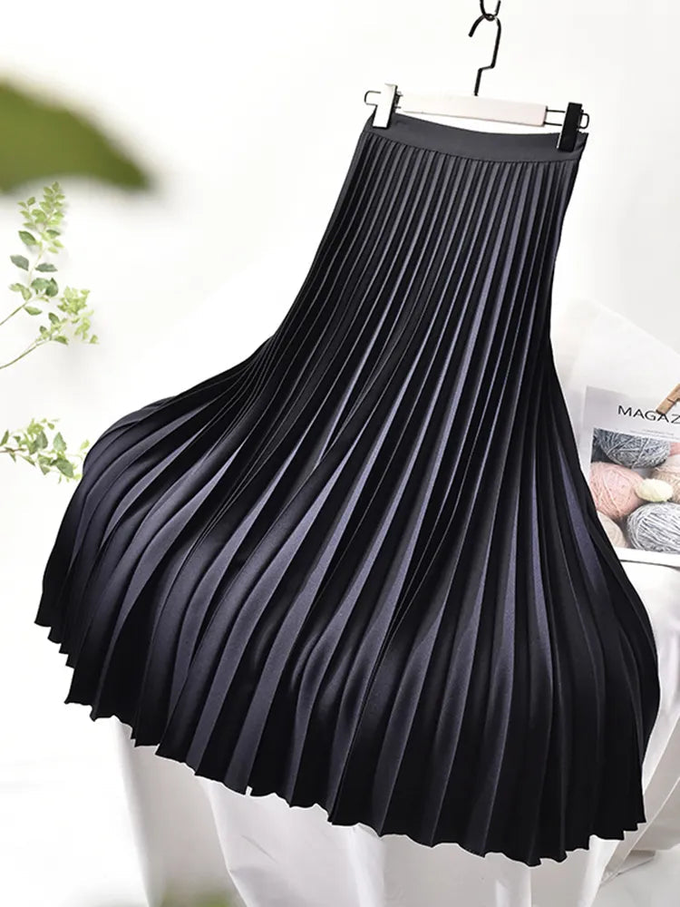 Elegant A-Line Maxi Skirt | High Waisted Design with Pleated Style 1