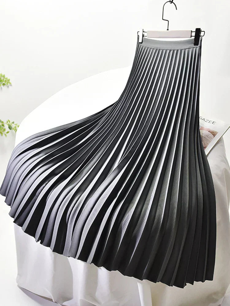 Elegant A-Line Maxi Skirt | High Waisted Design with Pleated Style 2