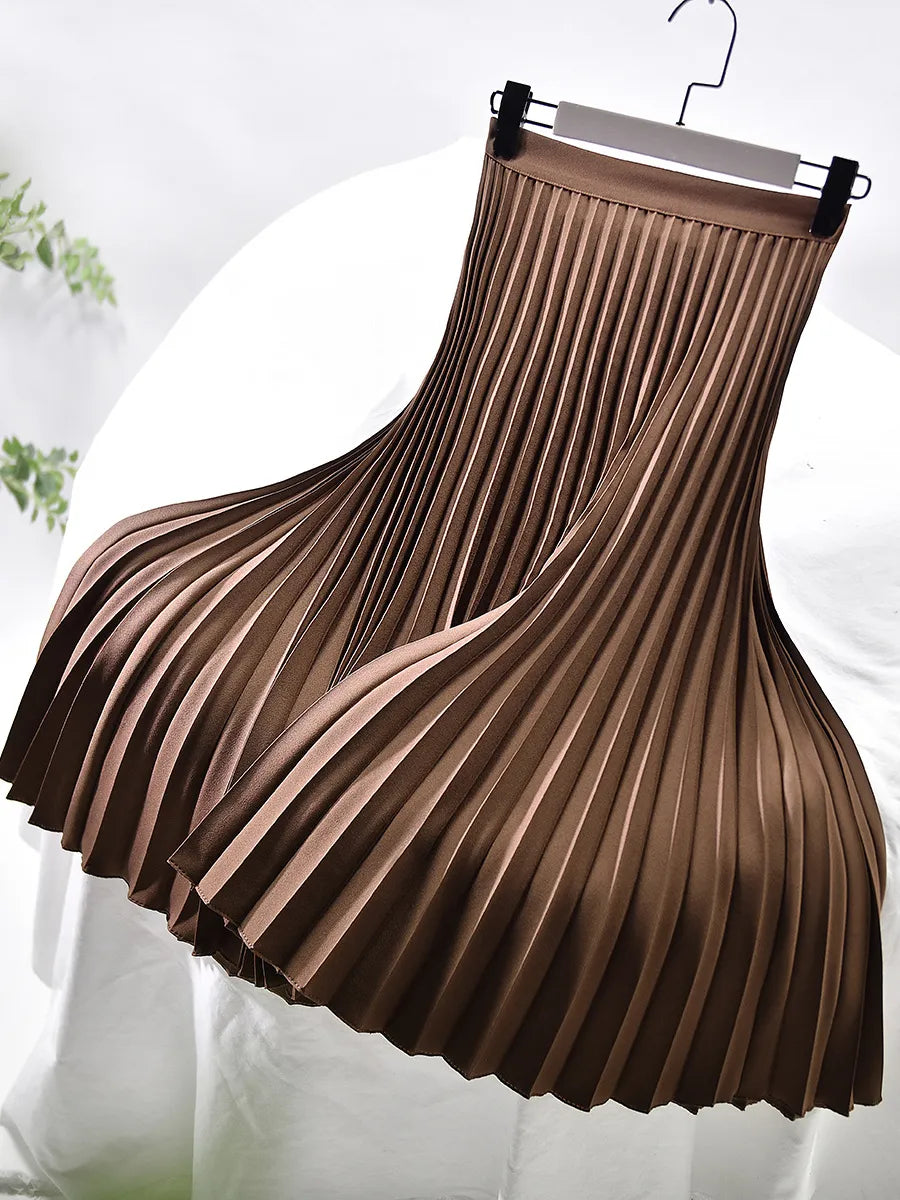 Elegant A-Line Maxi Skirt | High Waisted Design with Pleated Style 3