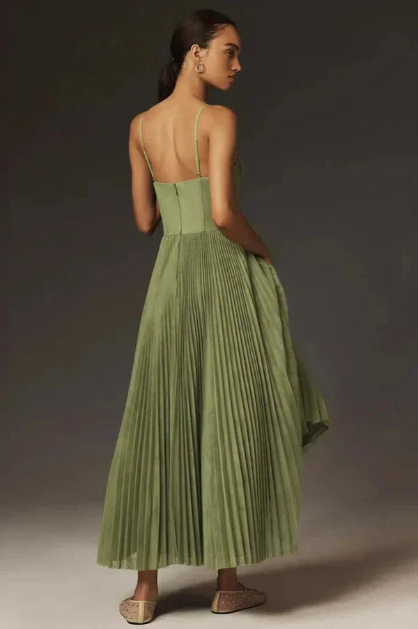 Elegant Collection | White Midi Dress with Flattering Fit & Flare Design 2
