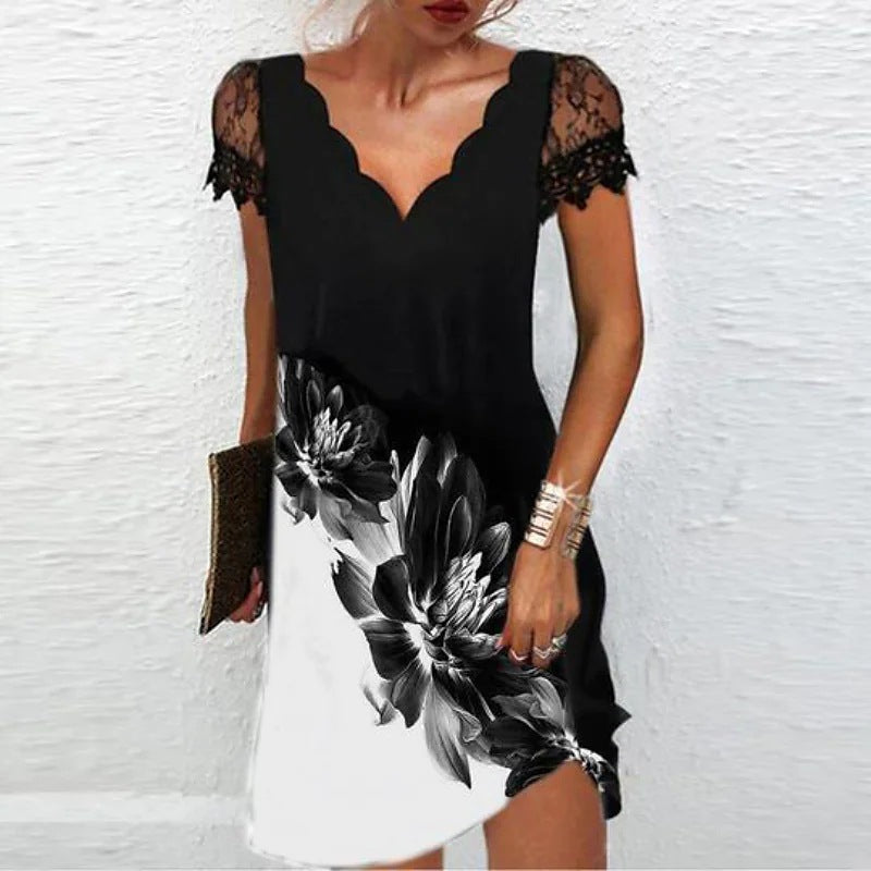 Elegant Collection | Women's Dress with Scalloped Neckline & Lace Sleeves 1
