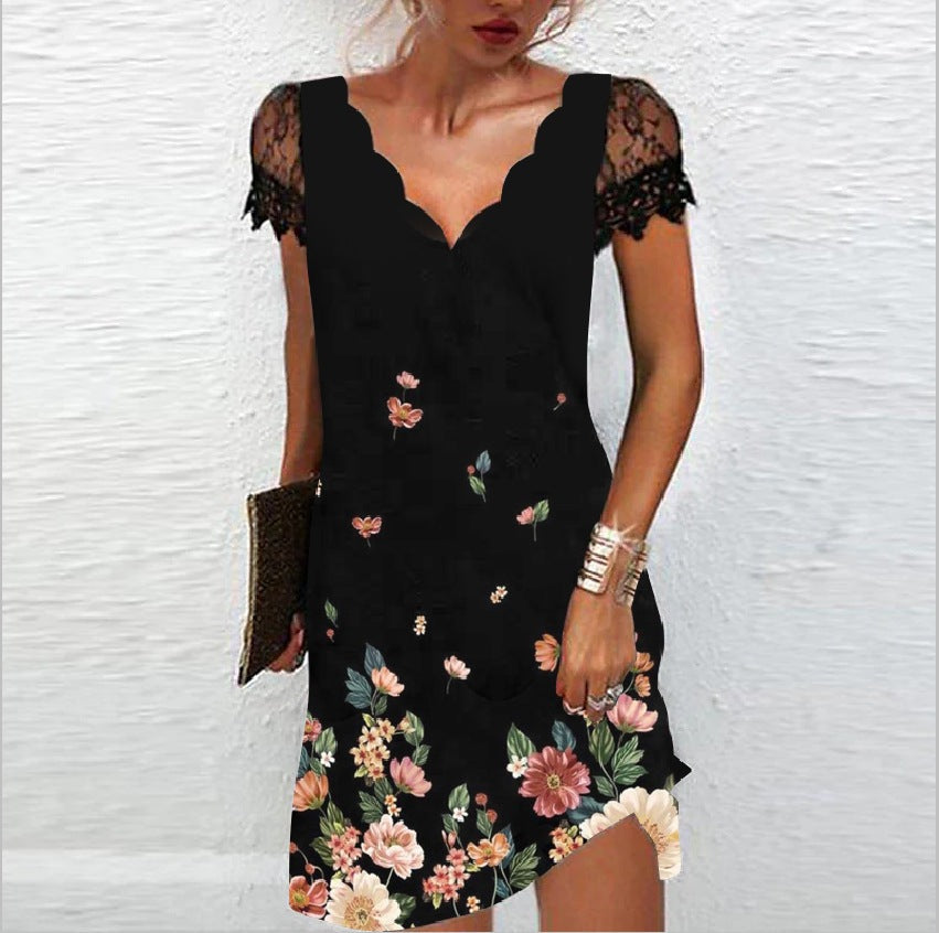 Elegant Collection | Women's Dress with Scalloped Neckline & Lace Sleeves 2