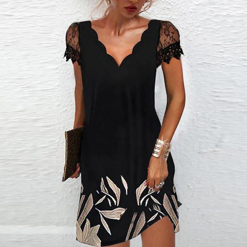 Elegant Collection | Women's Dress with Scalloped Neckline & Lace Sleeves 3