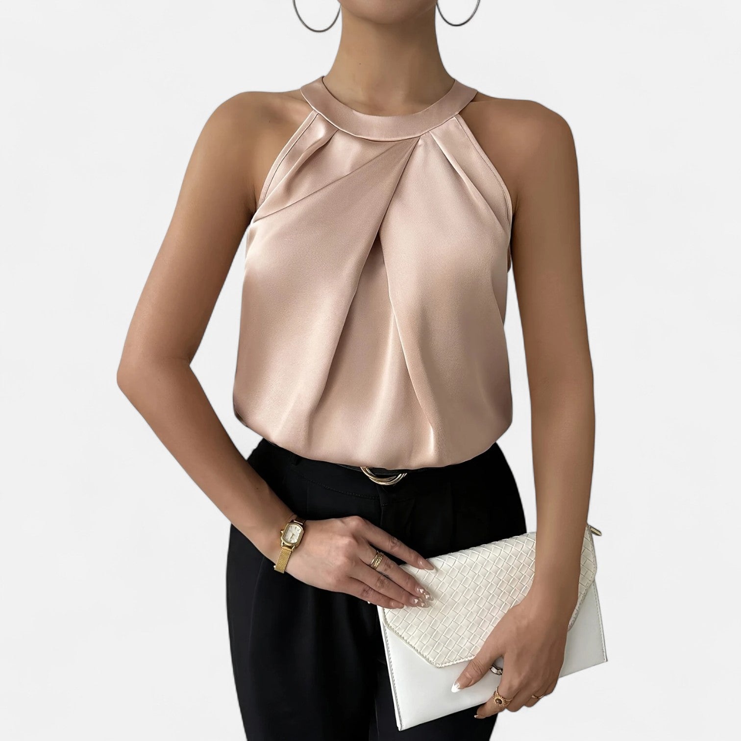 Elegant Collection | Women's Tank Top with Draped Satin Design & Flattering Pleats 0