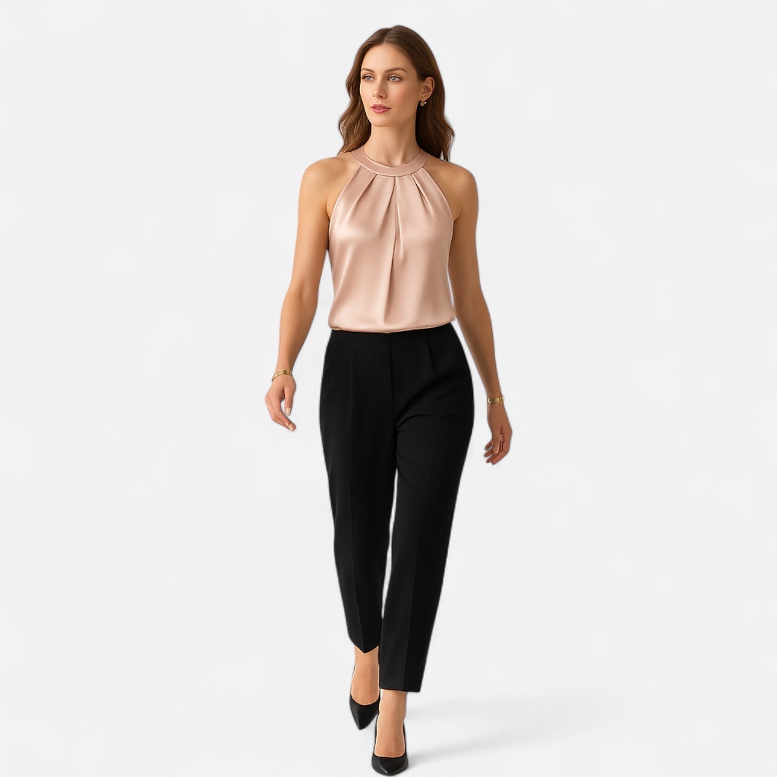 Elegant Collection | Women's Tank Top with Draped Satin Design & Flattering Pleats 1