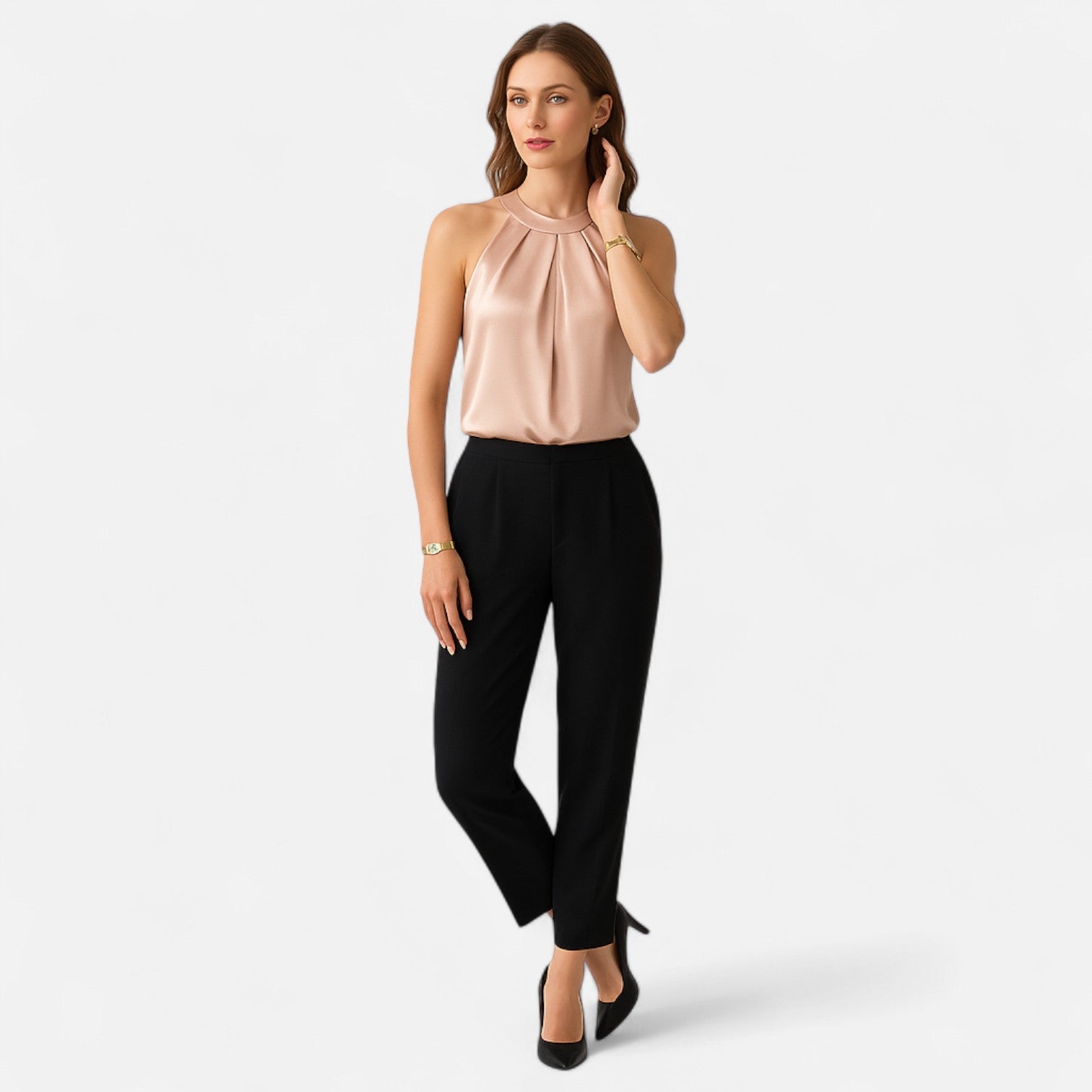 Elegant Collection | Women's Tank Top with Draped Satin Design & Flattering Pleats 2
