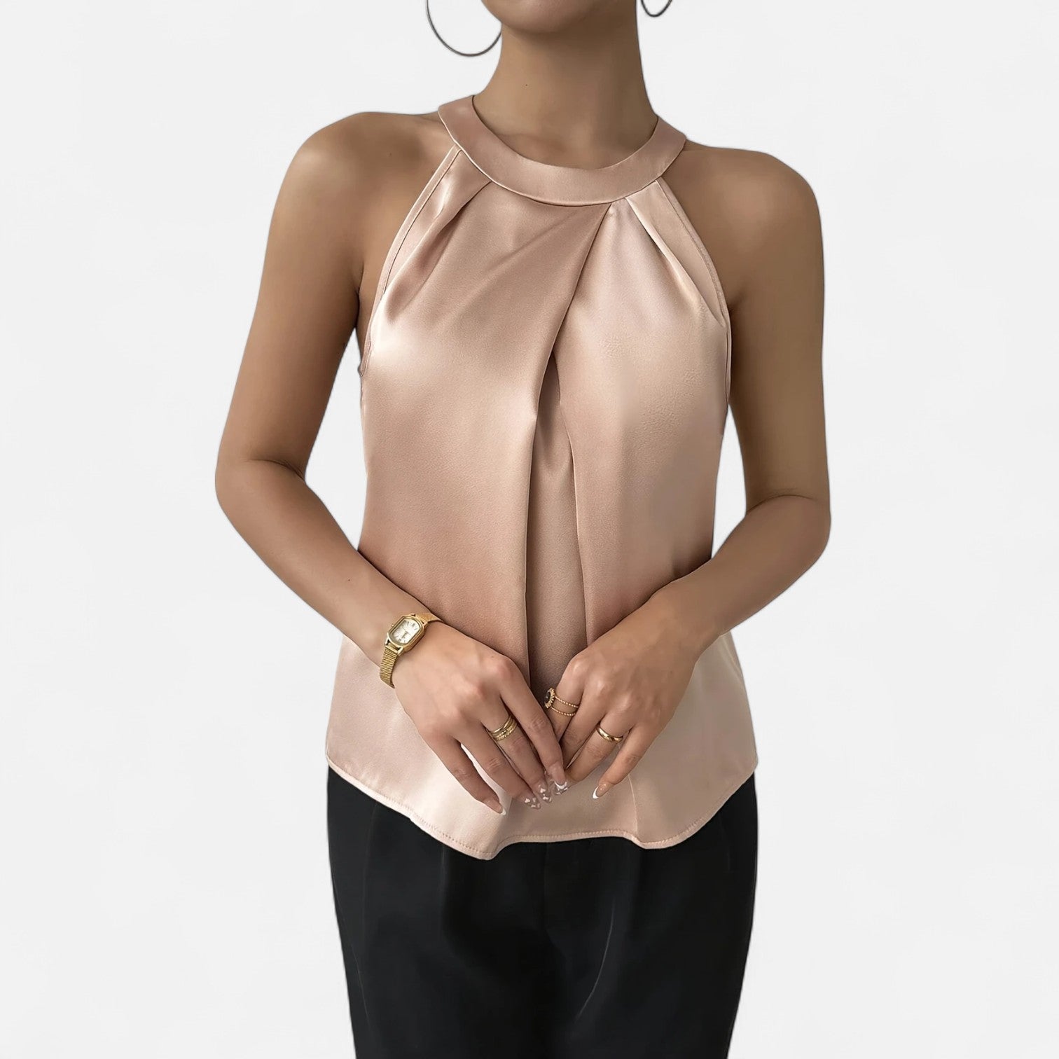 Elegant Collection | Women's Tank Top with Draped Satin Design & Flattering Pleats 3