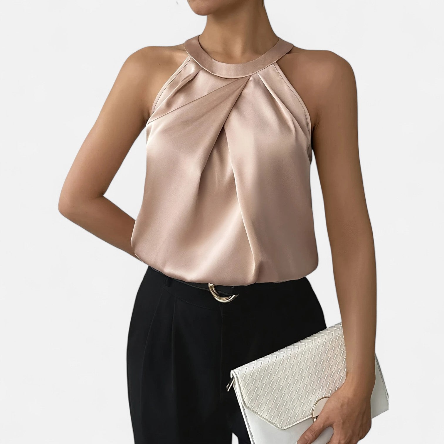 Elegant Collection | Women's Tank Top with Draped Satin Design & Flattering Pleats 5