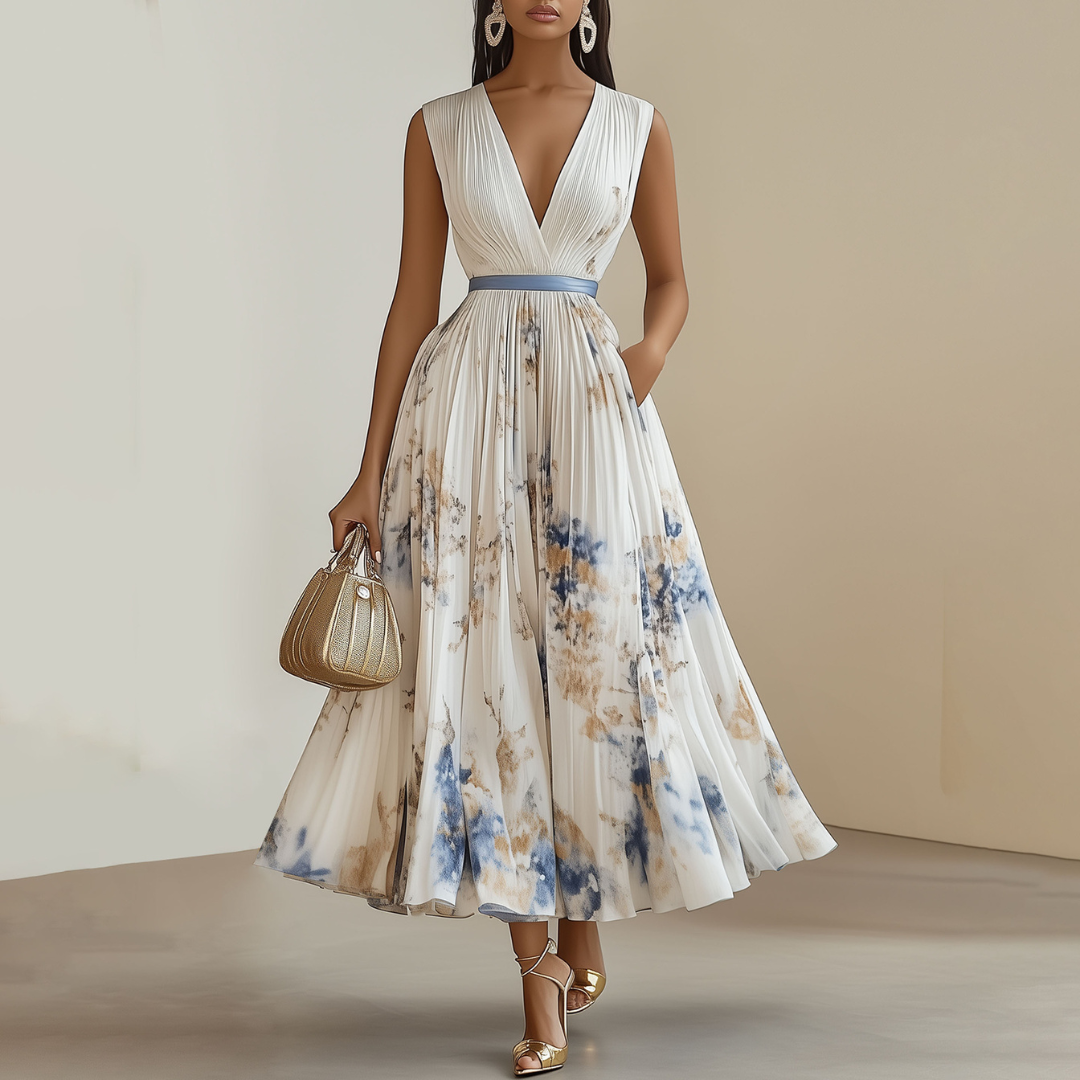 Elegant Floral Women's Dress | Wedding Guest Dress with V-Neckline 0