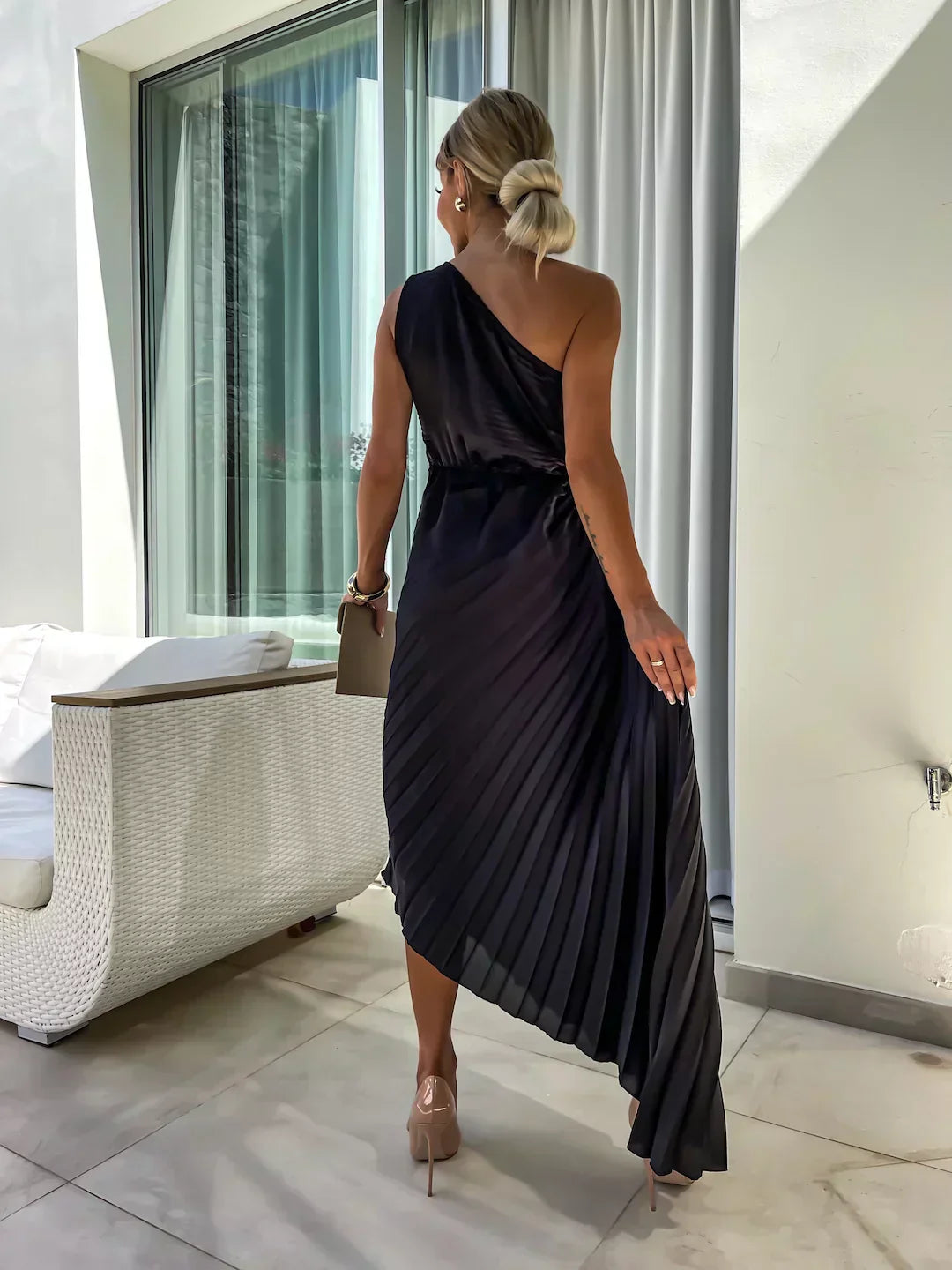 Elegant Pleated | White Maxi Dress for Women with One-Shoulder Design 6