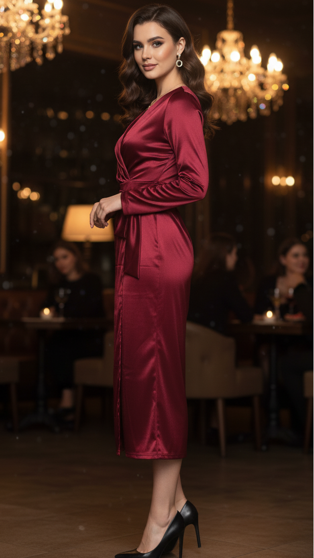 Elegant Wrap Midi Dress | Women's Cocktail Dress with Flattering Silhouette 1
