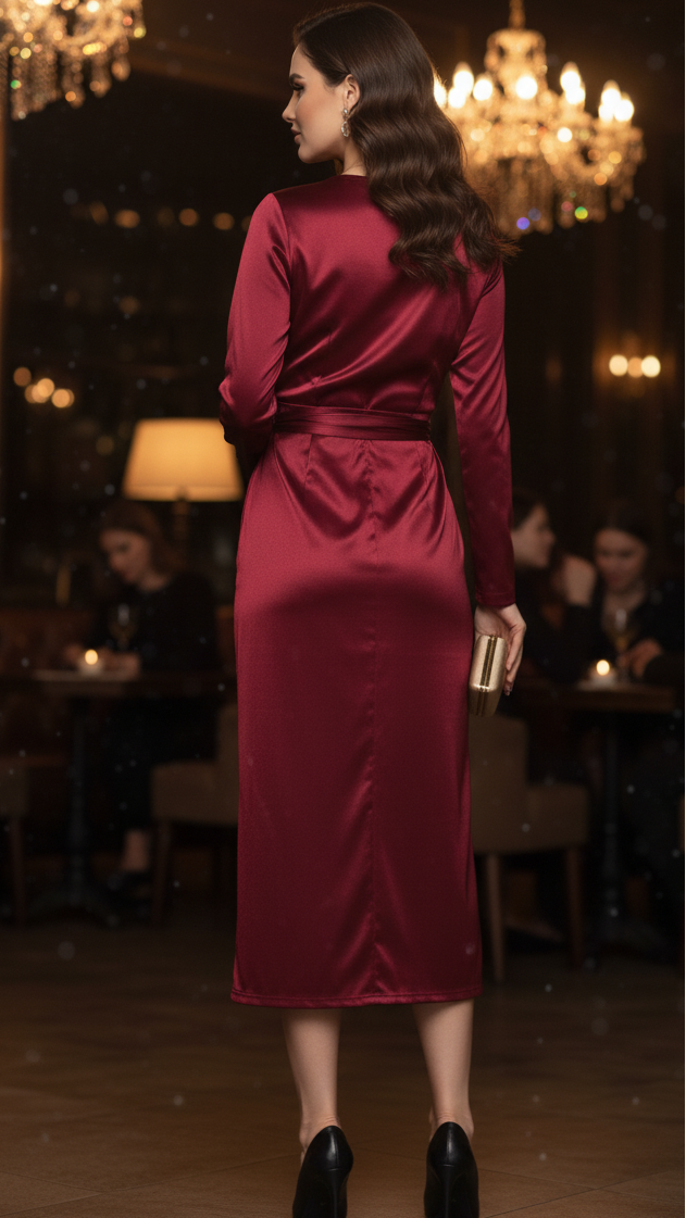 Elegant Wrap Midi Dress | Women's Cocktail Dress with Flattering Silhouette 2