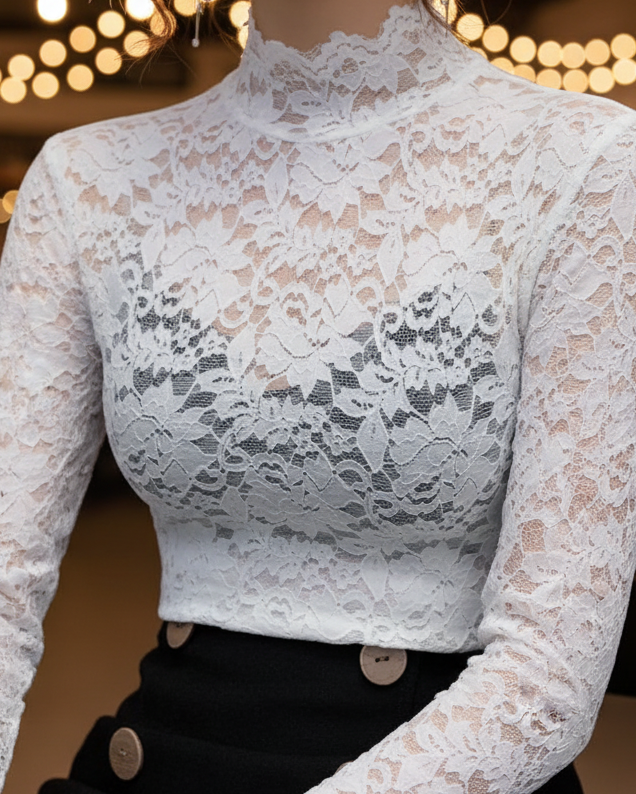 Ella | Elegant Lace High-Neck Blouse for Women 2