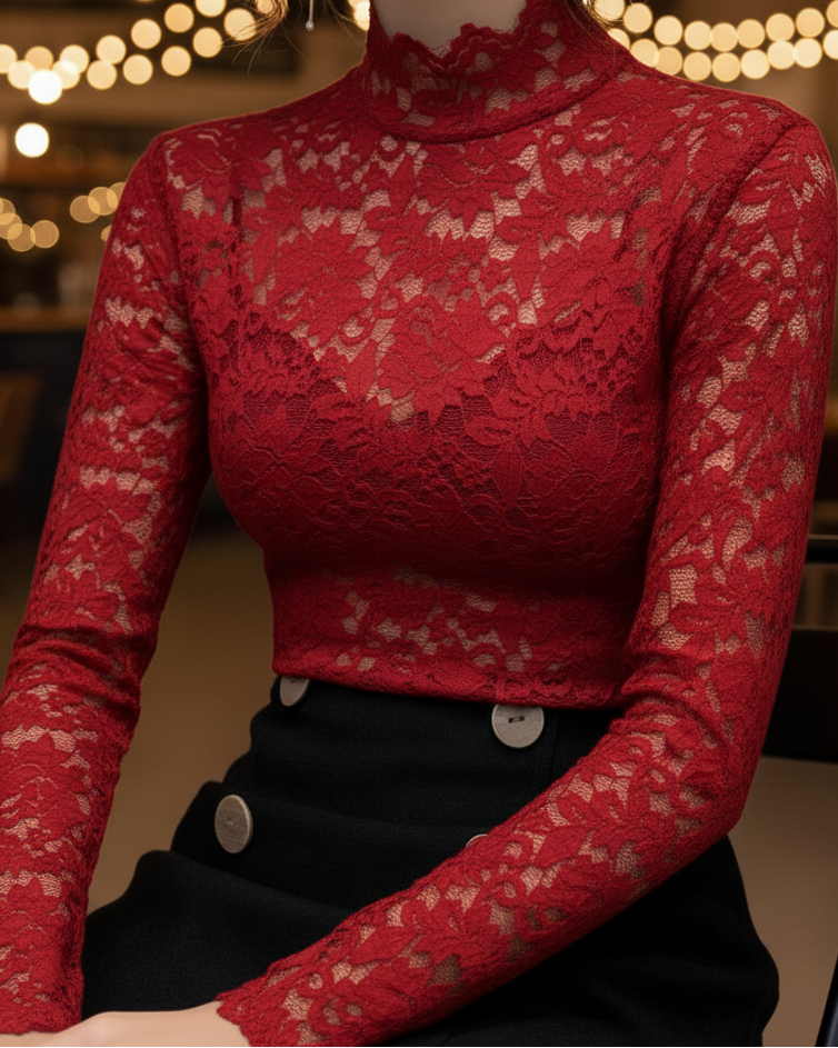 Ella | Elegant Lace High-Neck Blouse for Women 3