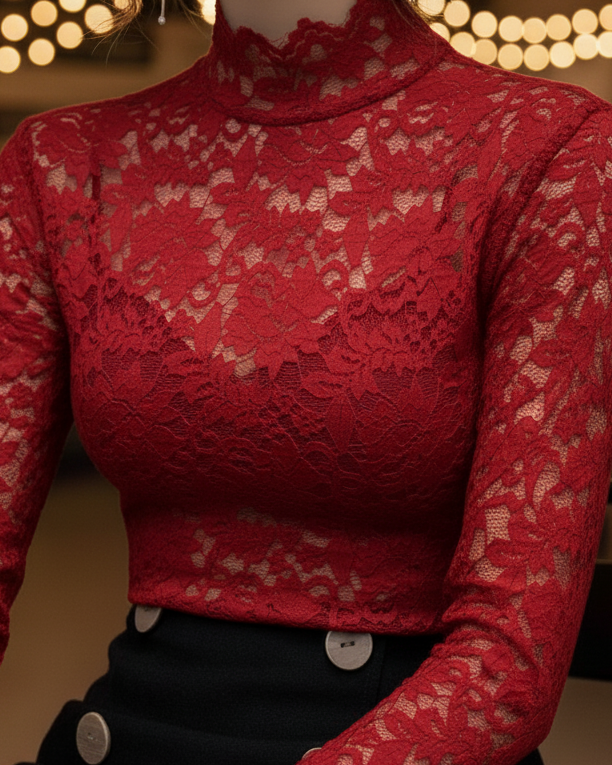 Ella | Elegant Lace High-Neck Blouse for Women 4