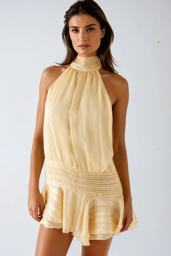 Emily | Chic Ruffled Halter Summer Dress 0
