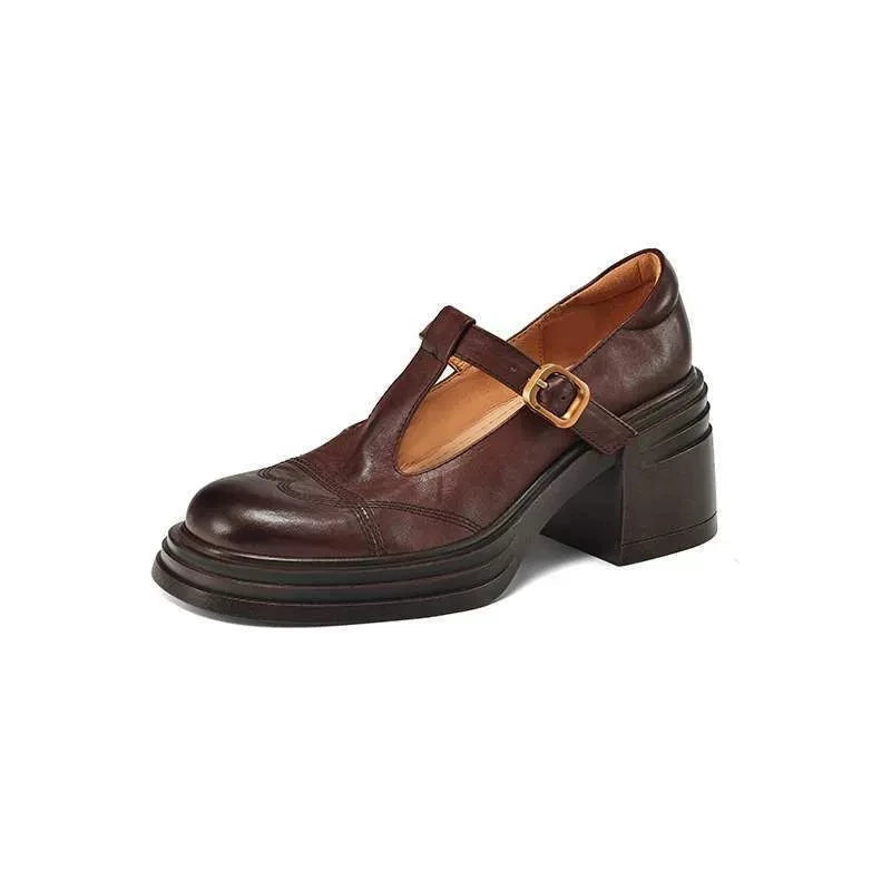 Emily | Elegant Classic Leather T-Strap Heels 3