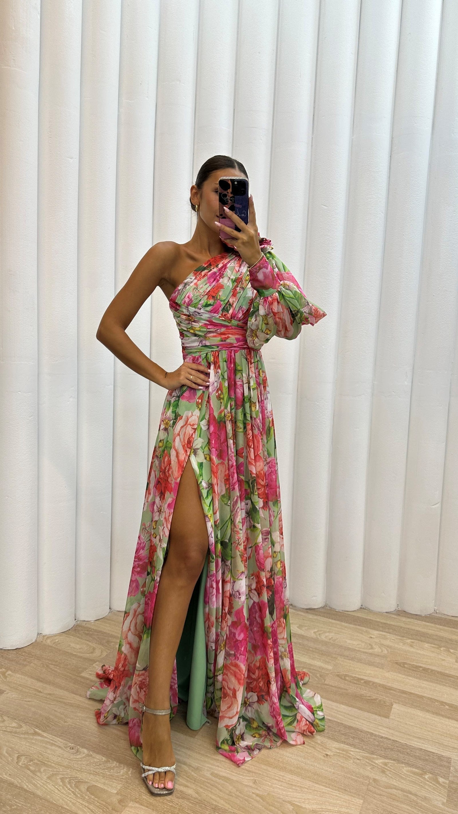 Emily | Elegant Floral One Shoulder Maxi Dress for Weddings and Summer Events 2